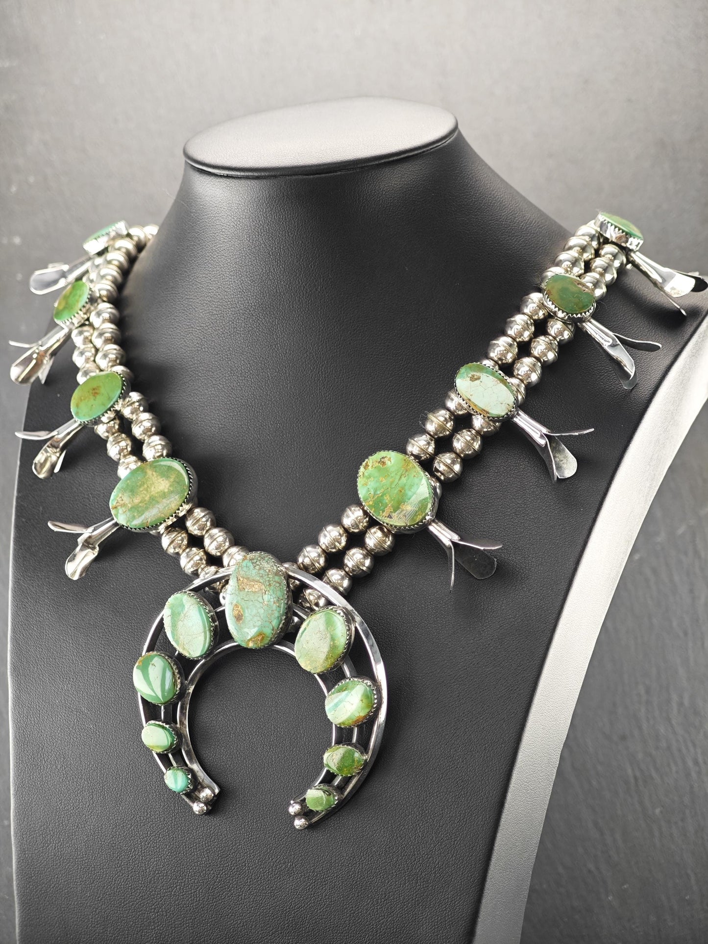 Vintage Southwest Sterling Silver, Pilot Mountain Squash Blossom Necklace