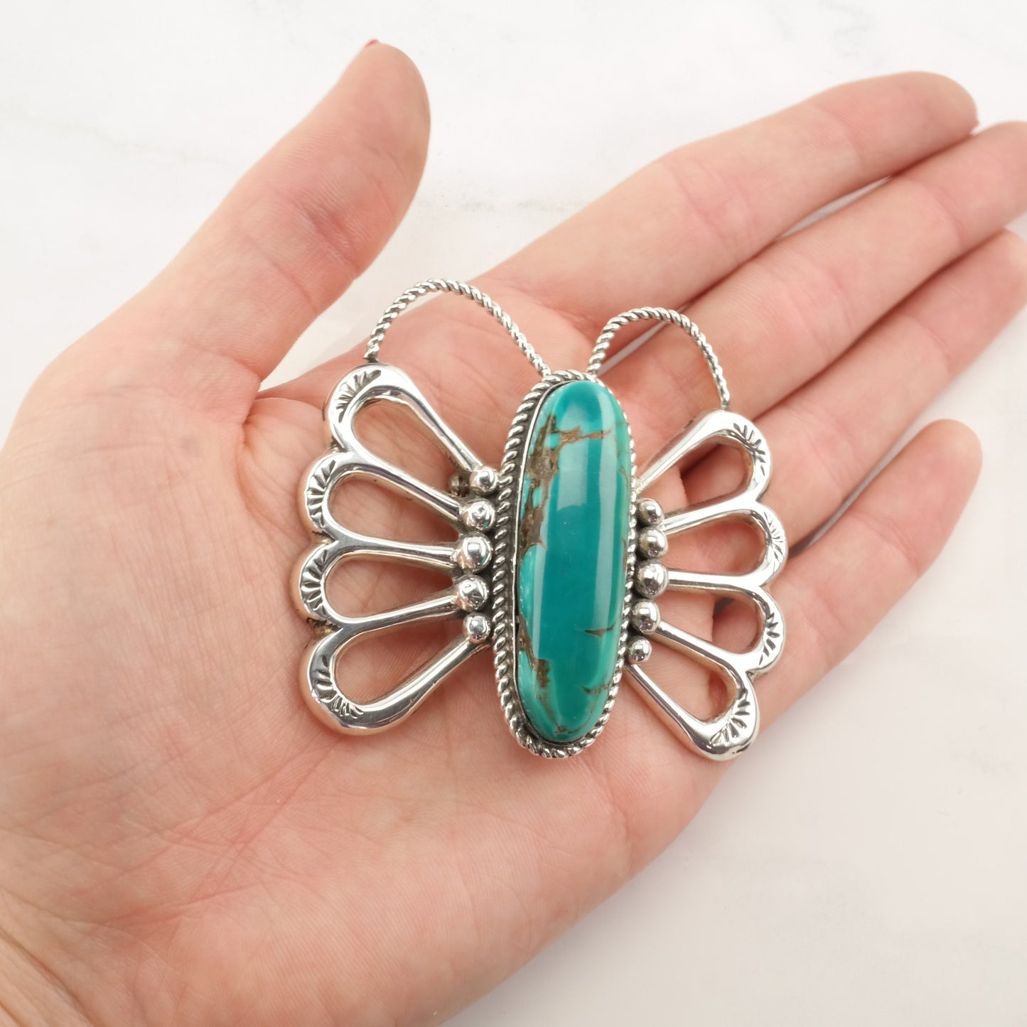 Native American Butterfly Turquoise Sterling Silver Brooch