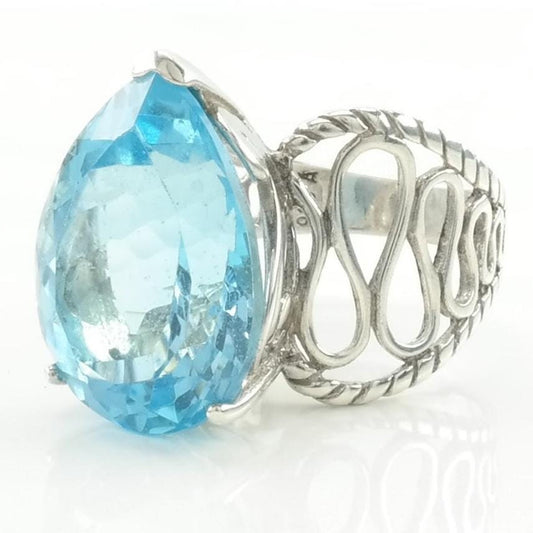 Vintage Sterling Silver Ring Topaz Teardrop Blue Size 8 3/4