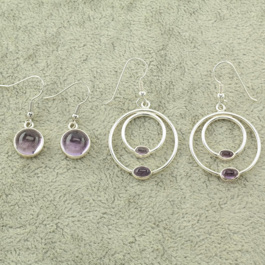 Choice of Vintage Pandora Purple Amethyst, Modernist Sterling Silver Fish Hook Earrings