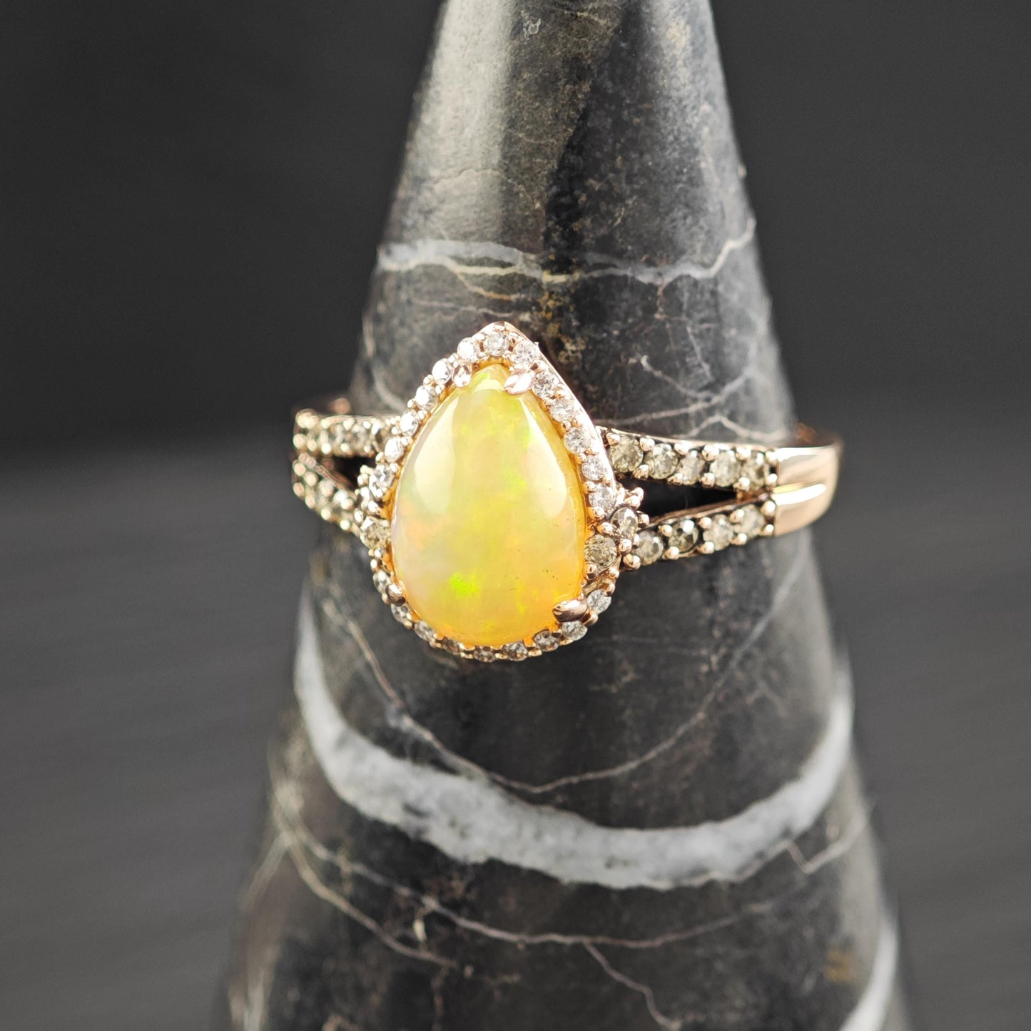 LeVian 14K Rose Gold Teardrop Opal Diamond Ring