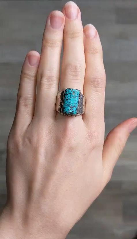 John Shopteese Silver Ring Cloud Mountain Turquoise Sterling Size 8