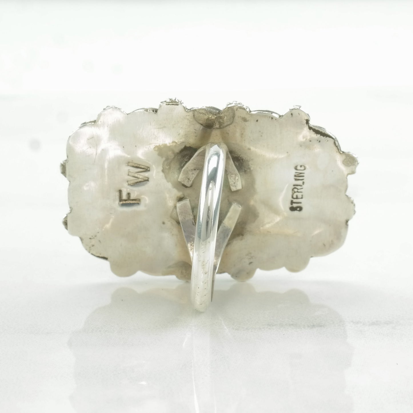 Vintage Southwest Silver Ring Purple Copper Dyed Turquoise Scallop Sterling Size 8