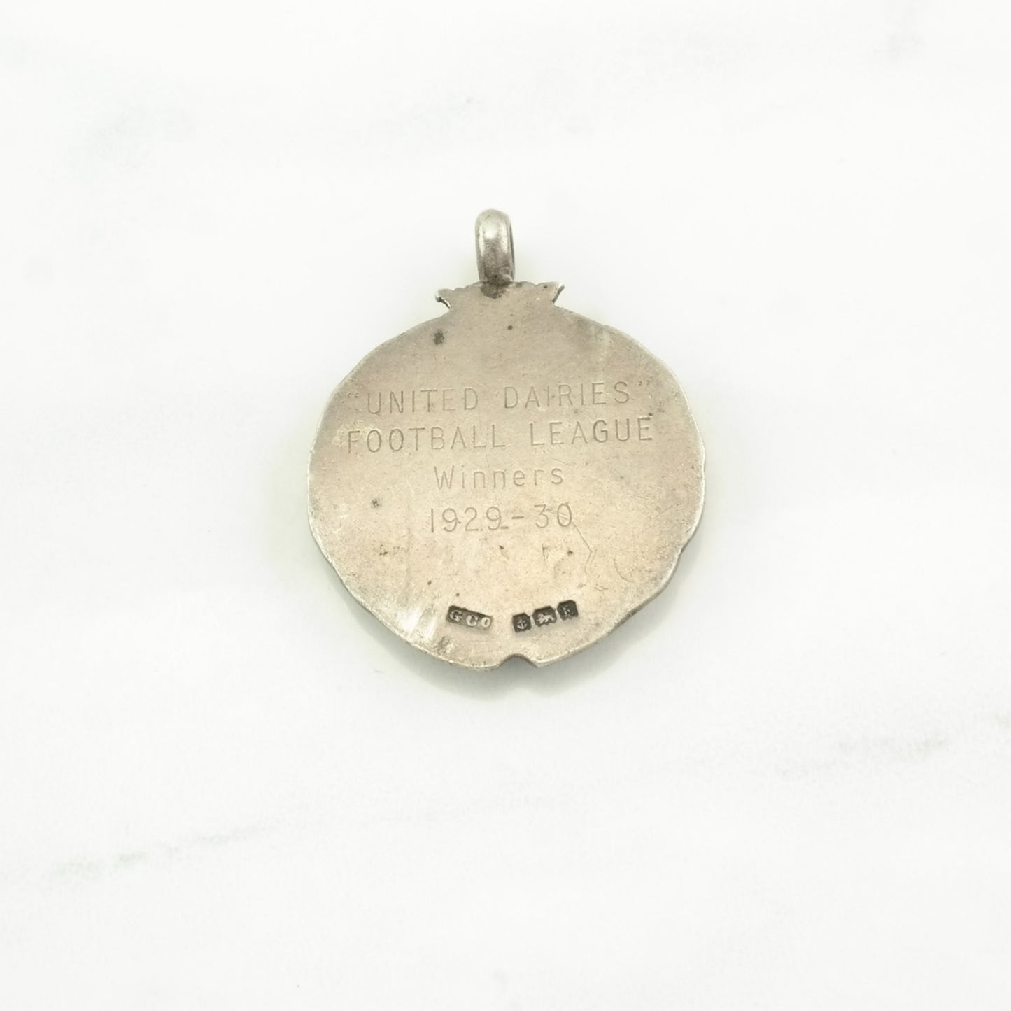 Vintage 1929, Soccer Medal United Dairies Football League Enamel Sterling Silver Pendant