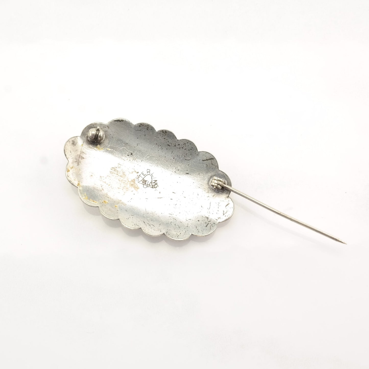 Native American Sterling Silver Brooch Concho Turquoise