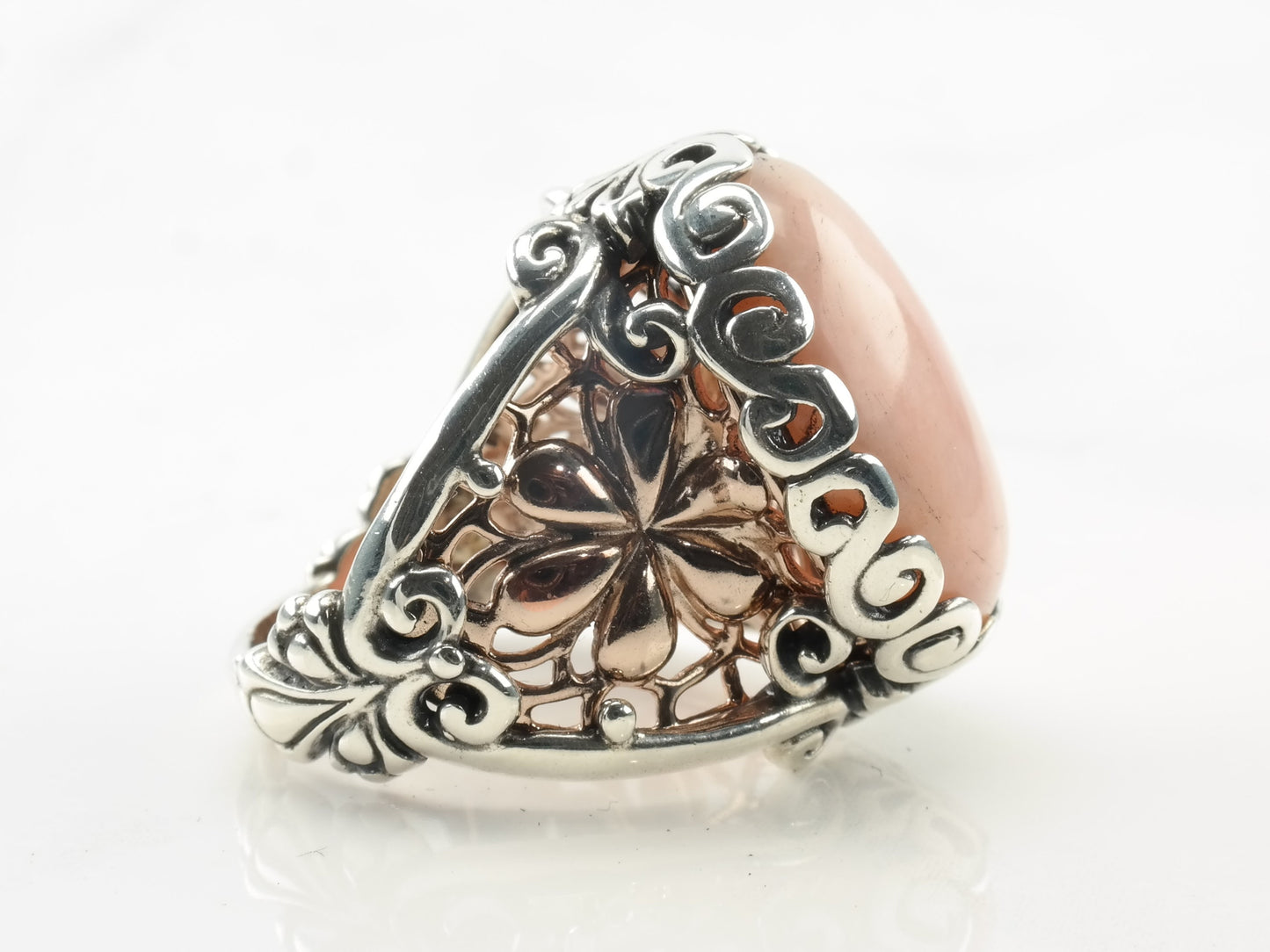 Vintage Relios Silver Ring Rhodonite Oval Copper Filigree Sterling Size 7 1/4