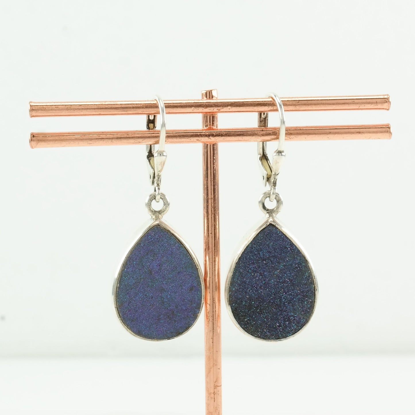 AKR Sterling Silver Blue, Purple Druzy Teardrop Earrings Levers