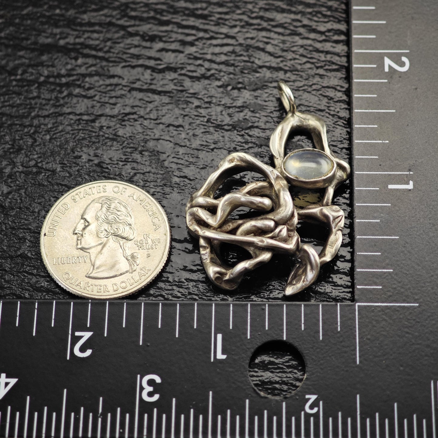 Brutalist Moonstone Pendant Sterling Silver P3062