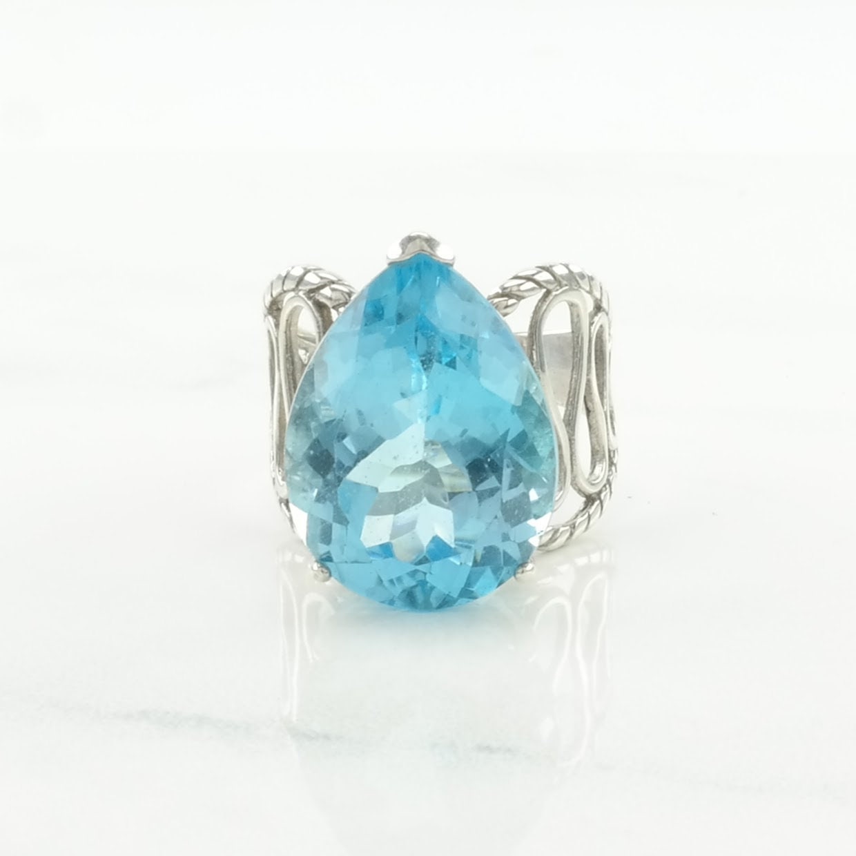 Vintage Sterling Silver Ring Topaz Teardrop Blue Size 8 3/4
