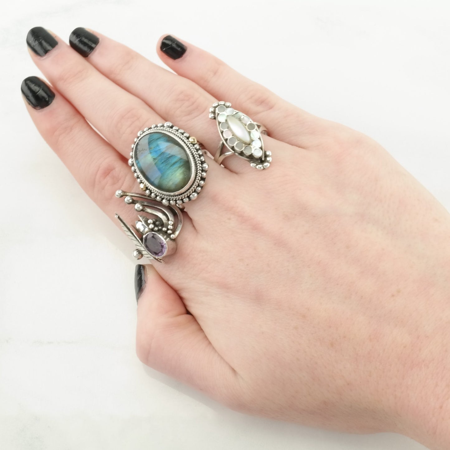 Vintage Labradorite Ring Sterling Silver 18k Gold Accent
