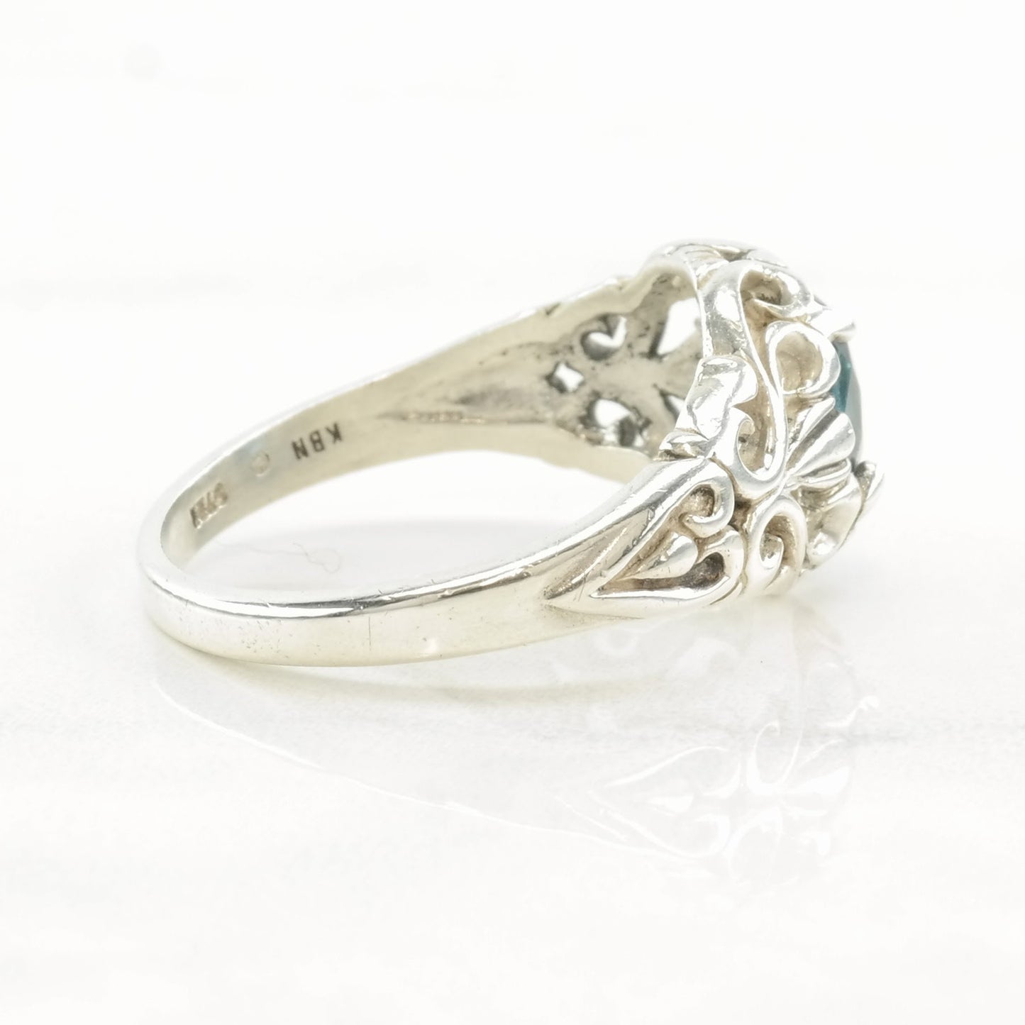 Vintage Kabana Silver Ring Topaz Scroll Sterling Blue Size 8 1/4