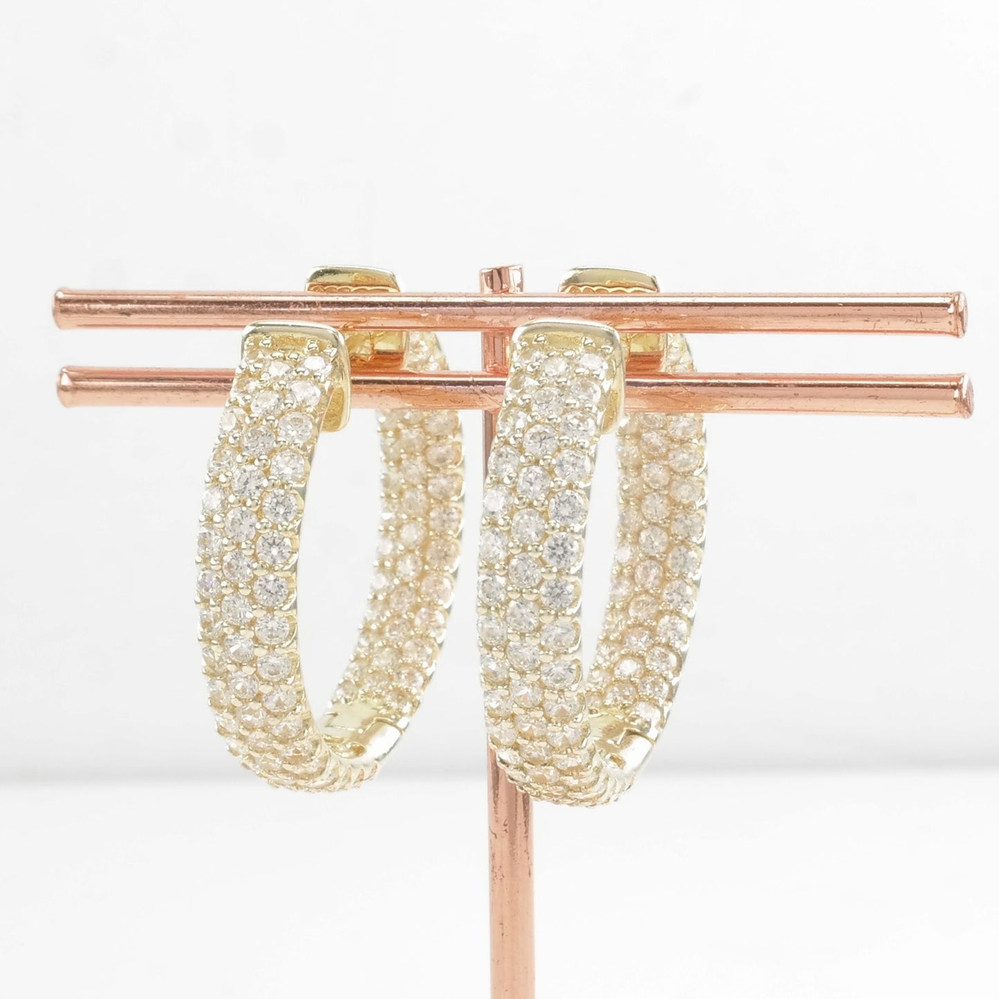 Sonia B Sterling Silver Gold, White CZ Gold Tone Earrings Hoop