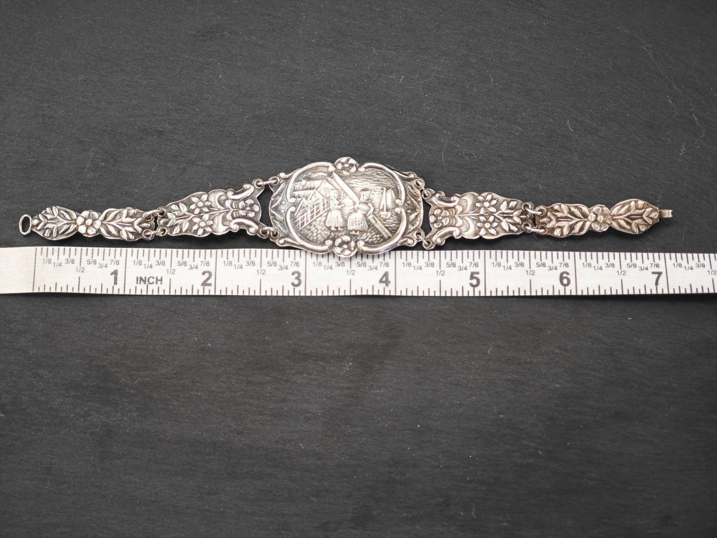 Vintage Repousse Foreign Sterling Silver Bracelet