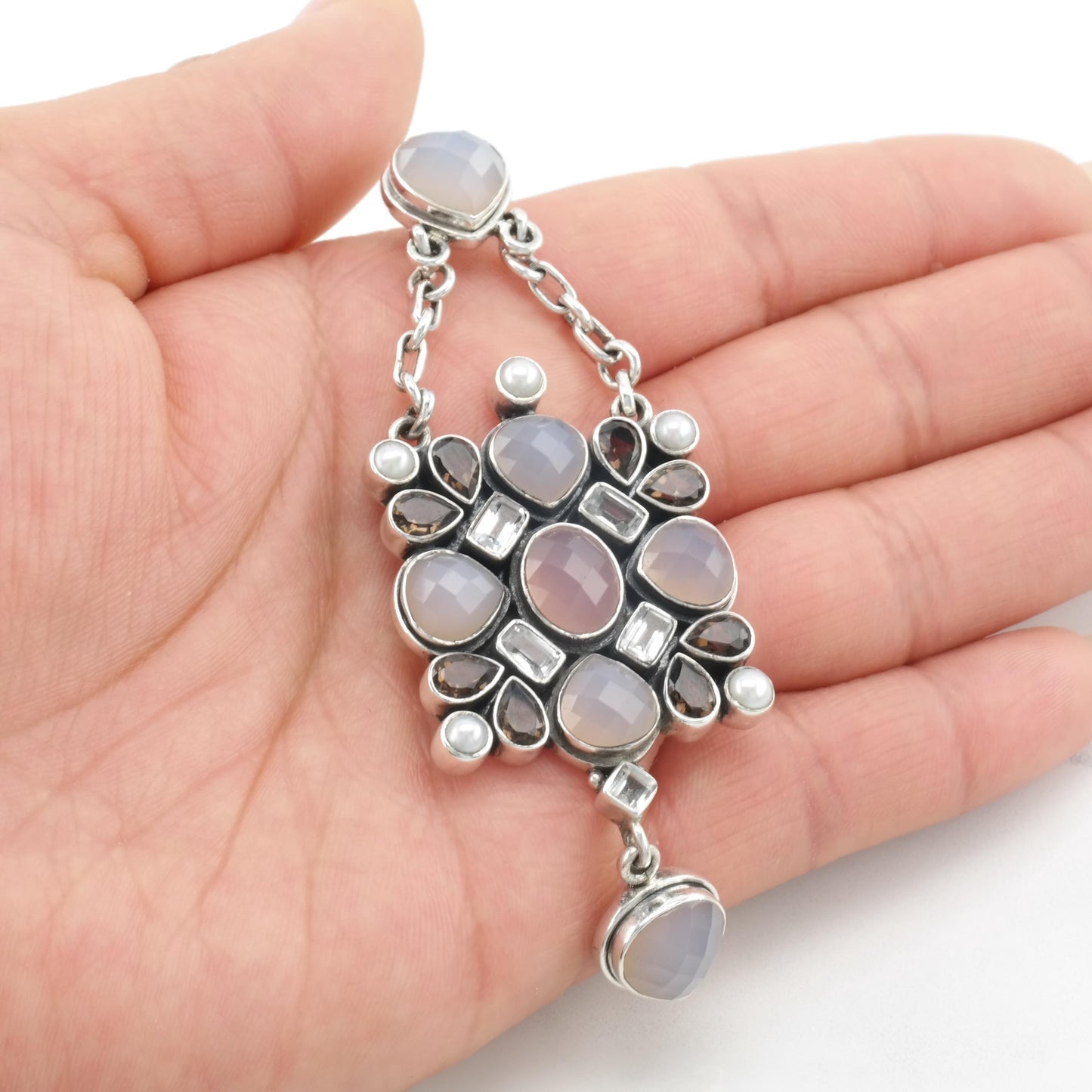 Vintage Nicky Butler Silver Pendant Topaz, Chalcedony Smoky Quartz Sterling