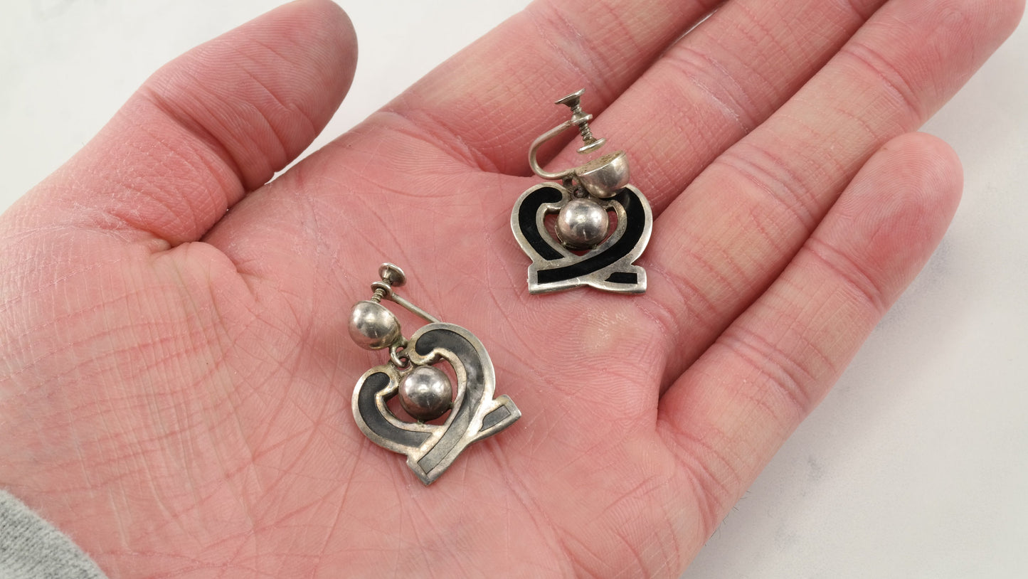 Margot De Taxco Sterling Silver Earrings Screw Back