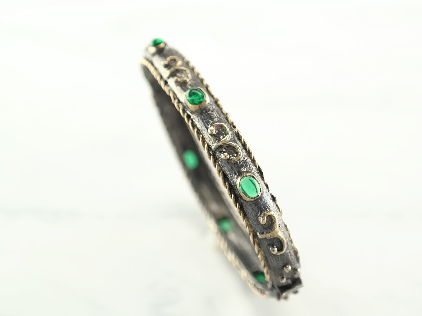 By Sevan Vintage Aries Emerald Sterling Silver Bangle