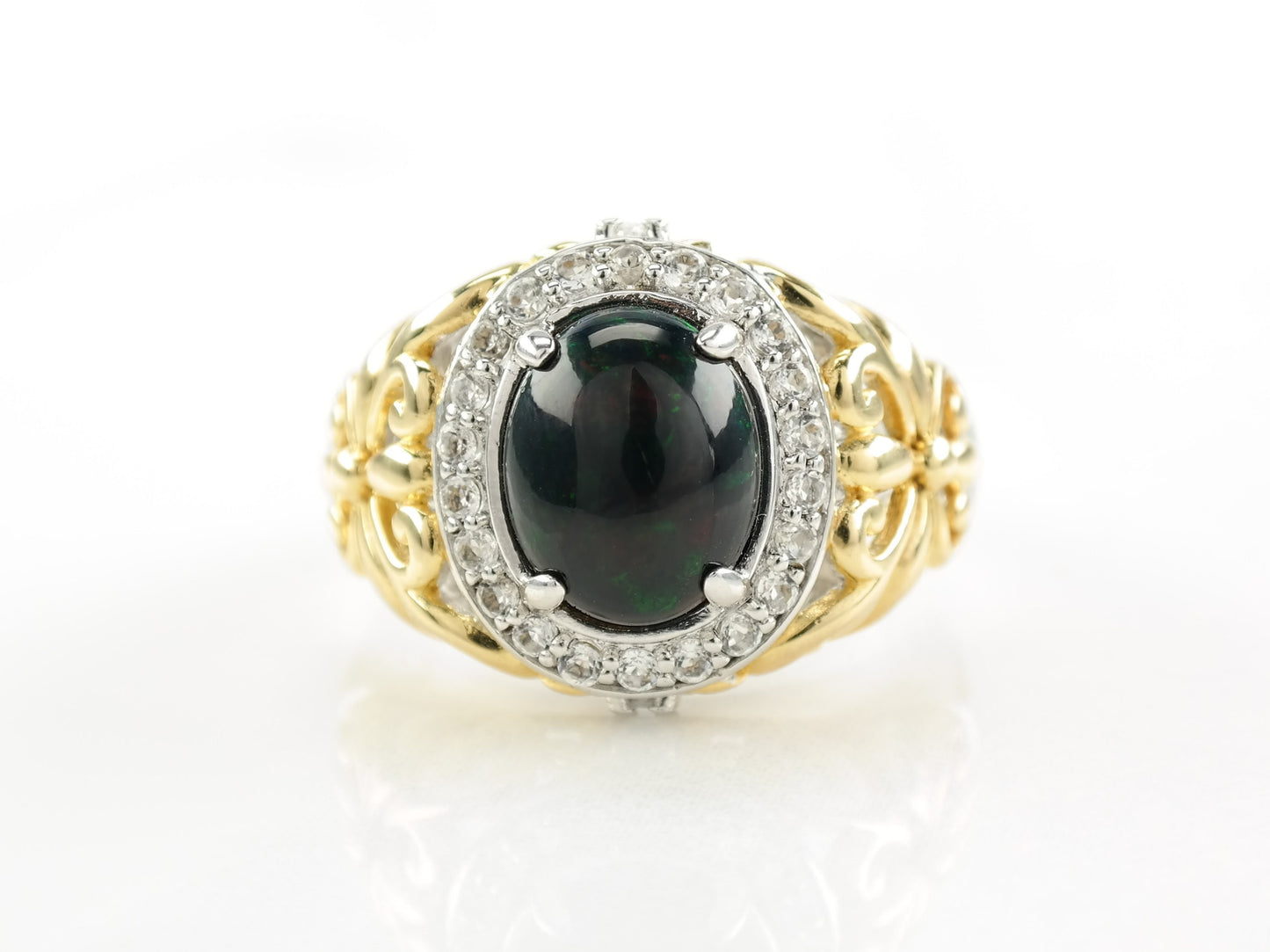 Vintage Sterling Silver Ring Black Opal Gold Plated Size 7