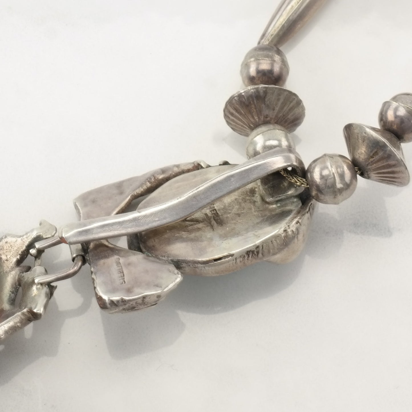 Vintage Native American Sterling Silver Blue Turquoise Brutalist Beaded Necklace