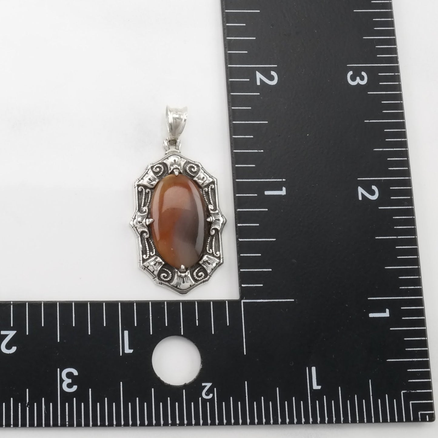 Vintage Art Deco Agate Scroll Sterling Silver Pendant