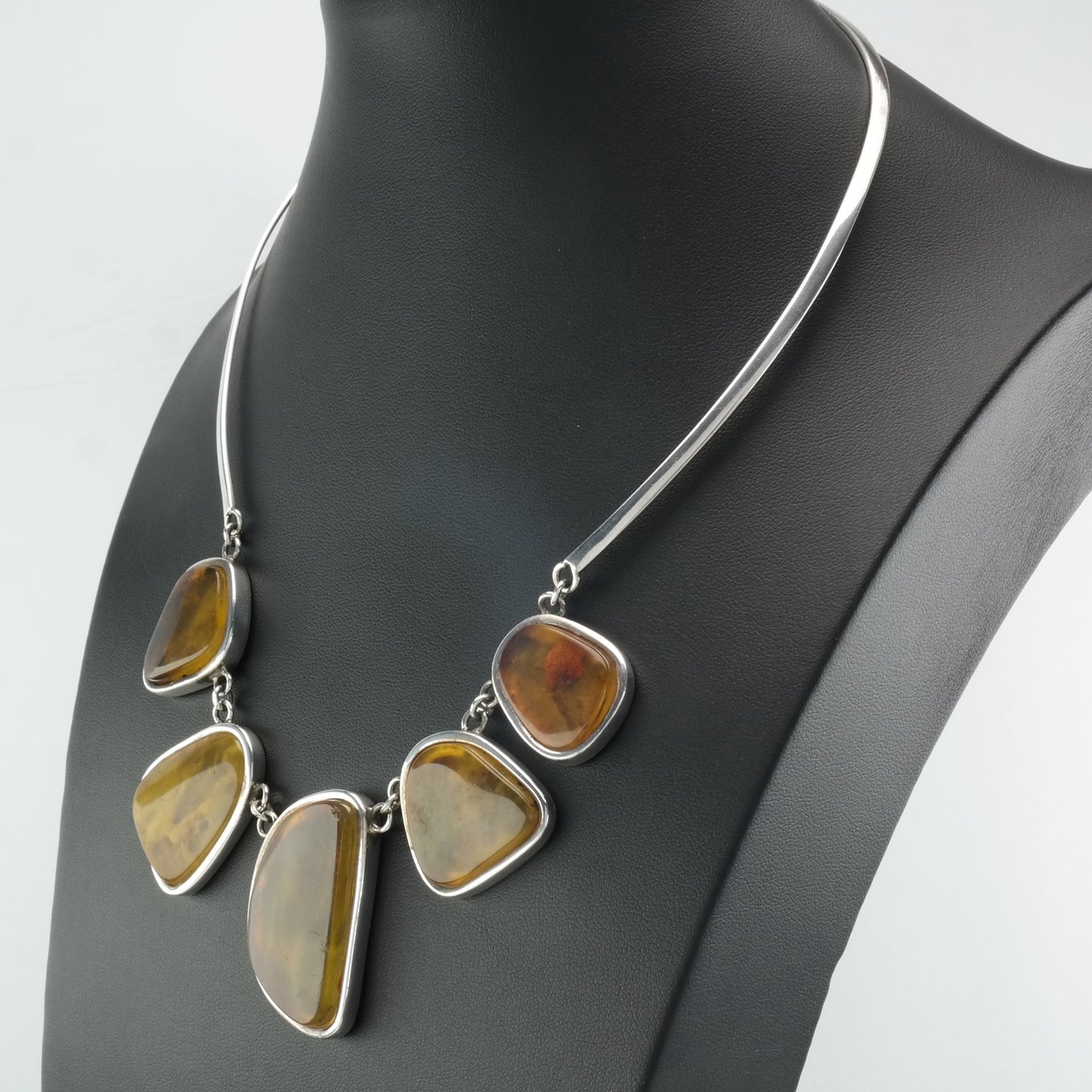 Vintage Sterling Silver Yellow Amber Necklace