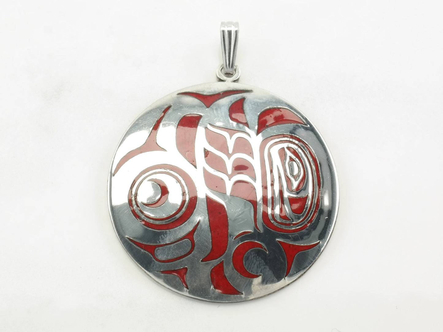 Vintage Marvin Oliver Enamel, Abstract, Indigenous Sterling Silver Pendant