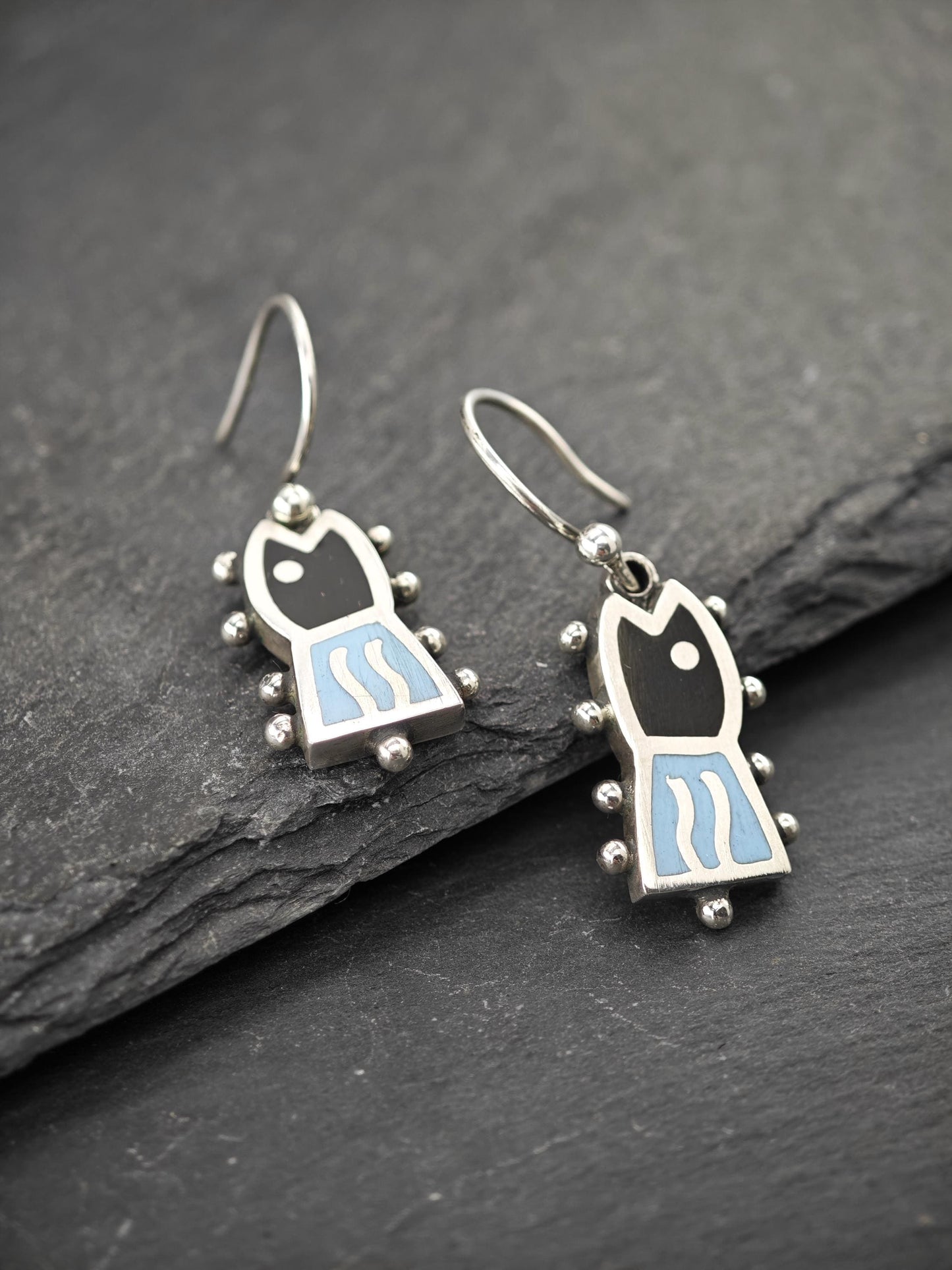 Jan Gjaltema Enamel, Fish Earrings Fish Hook Sterling Silver