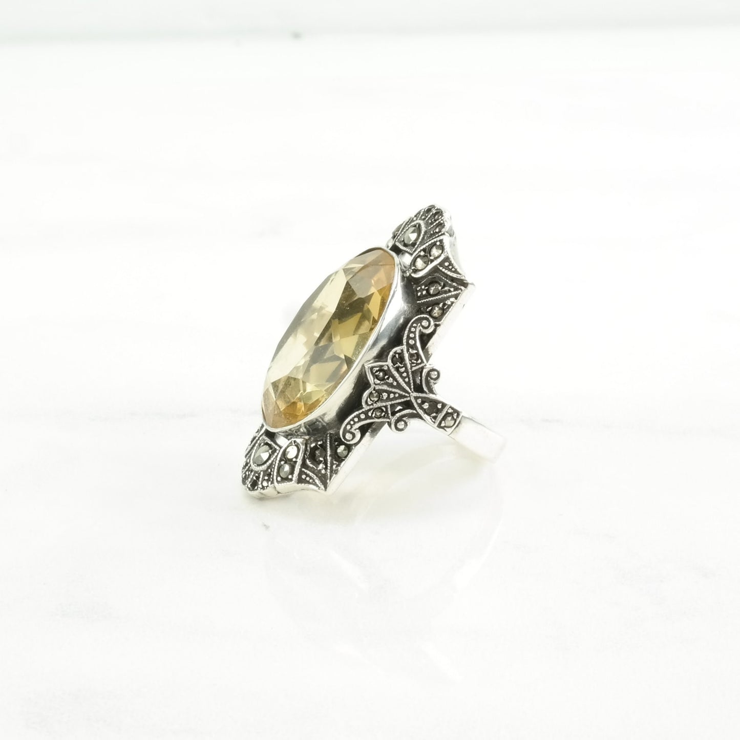 Vintage Art Deco, Germany Silver Ring Citrine Sterling Yellow Size 7 3/4