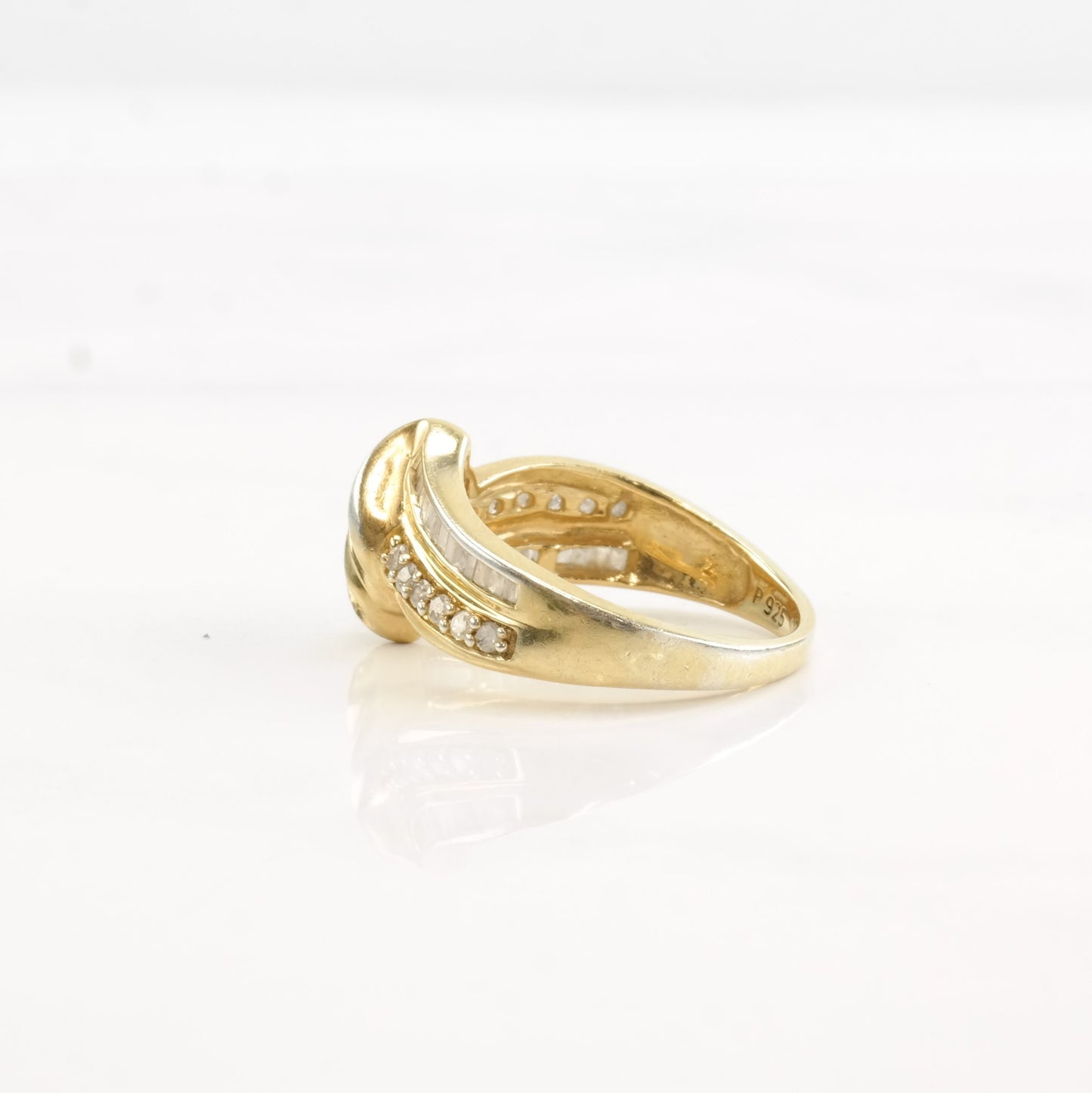 Vintage Sterling Silver Ring Diamond Gold Plated Size 5 3/4