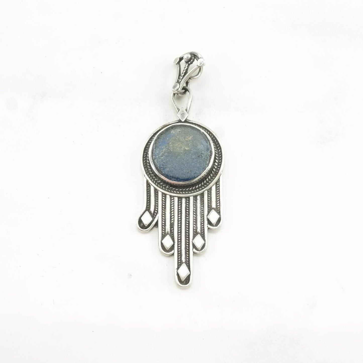 Vintage Sea Glass Hamsa Sterling Silver Pendant