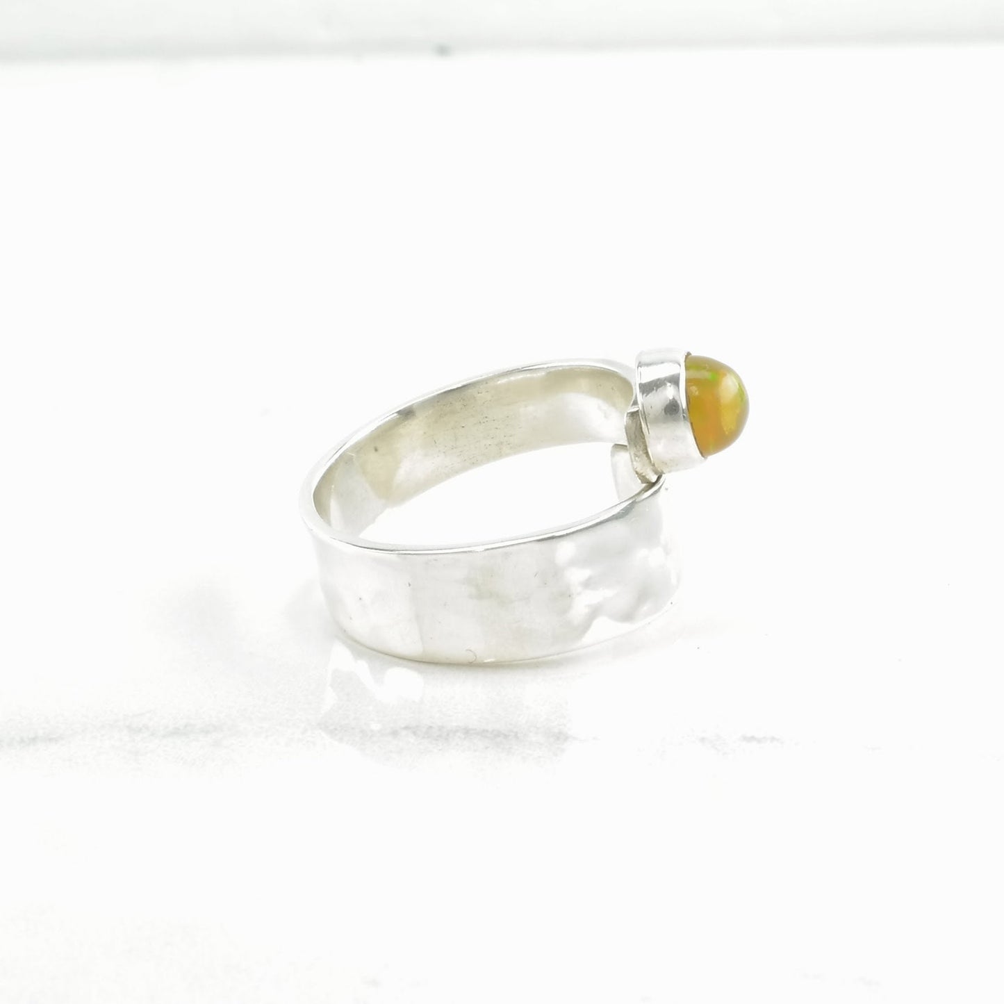 Vintage Sterling Silver Ring Opal Bypass Yellow Size 9 1/2