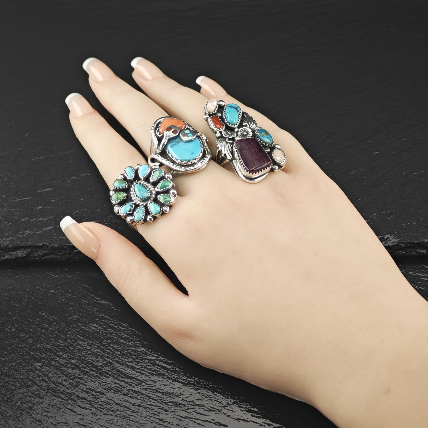 Navajo, Native American Multi-Stone Floral Ring Sterling Silver