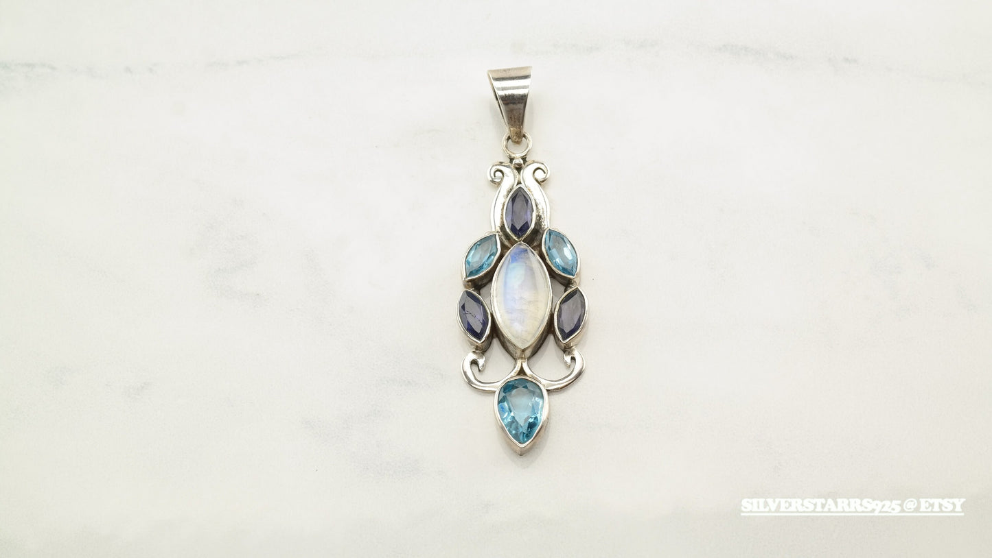 Minimalist Moonstone Silver Pendant Kyanite Topaz Sterling