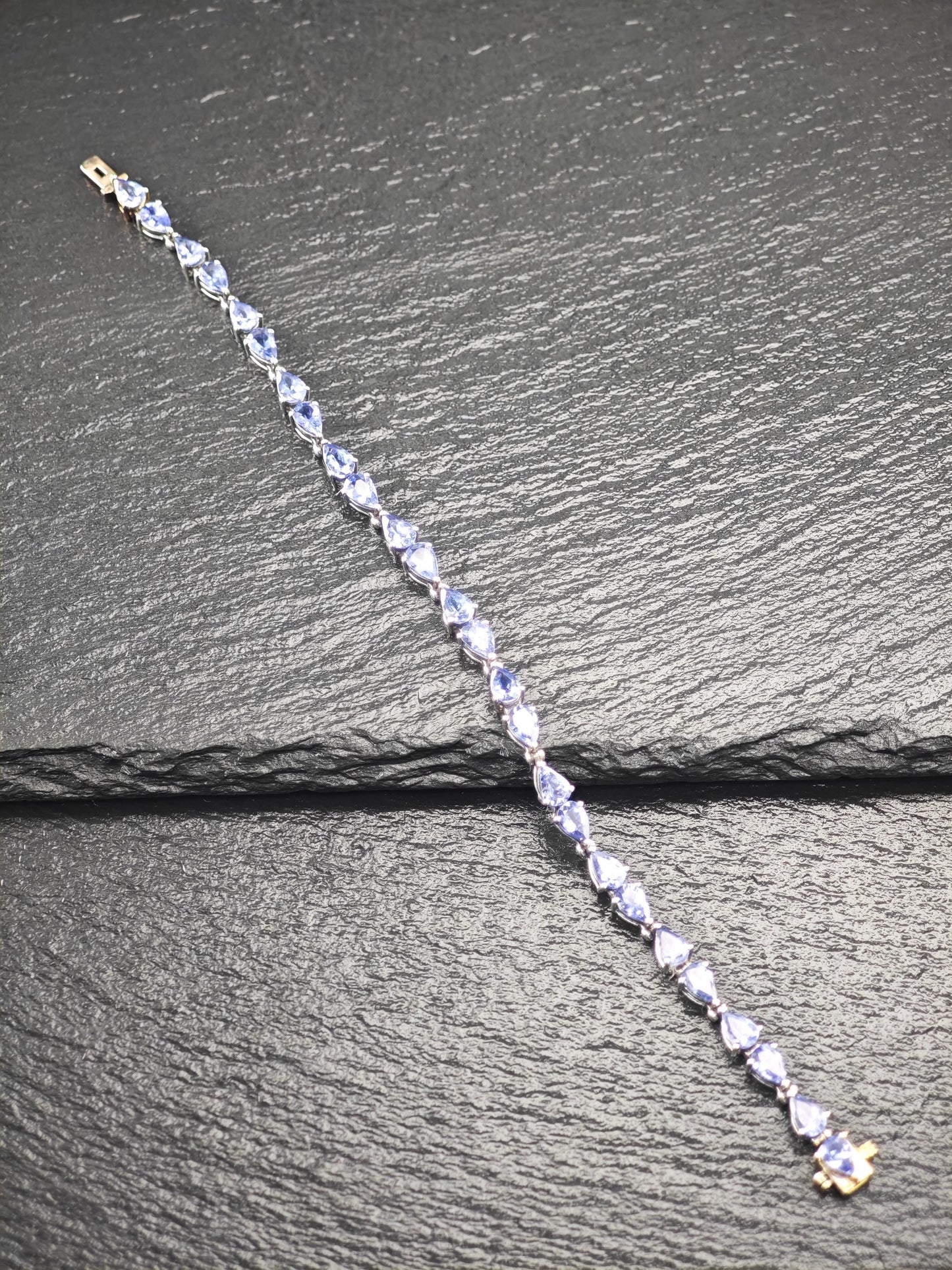 Tanzanite, 14K Gold Clasp Tennis Bracelet Sterling Silver