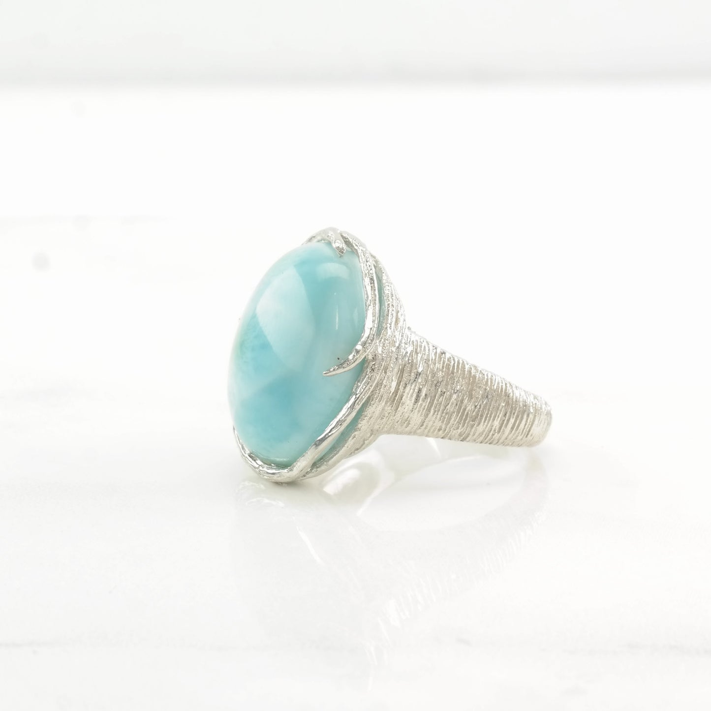 Vintage Sterling Silver Ring Larimar Large Sky blue Size 7