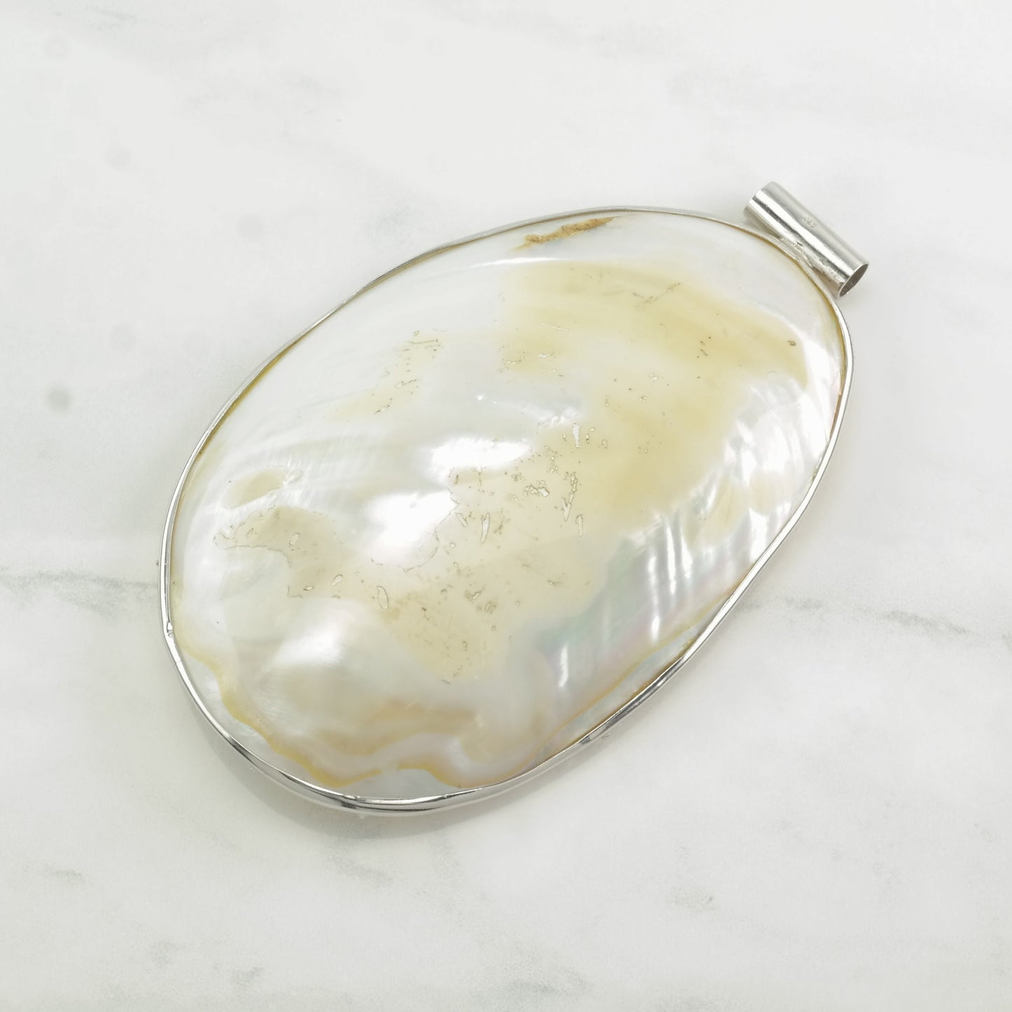Vintage Modernist MOP, Reversible Shell, Huge Sterling Silver Pendant