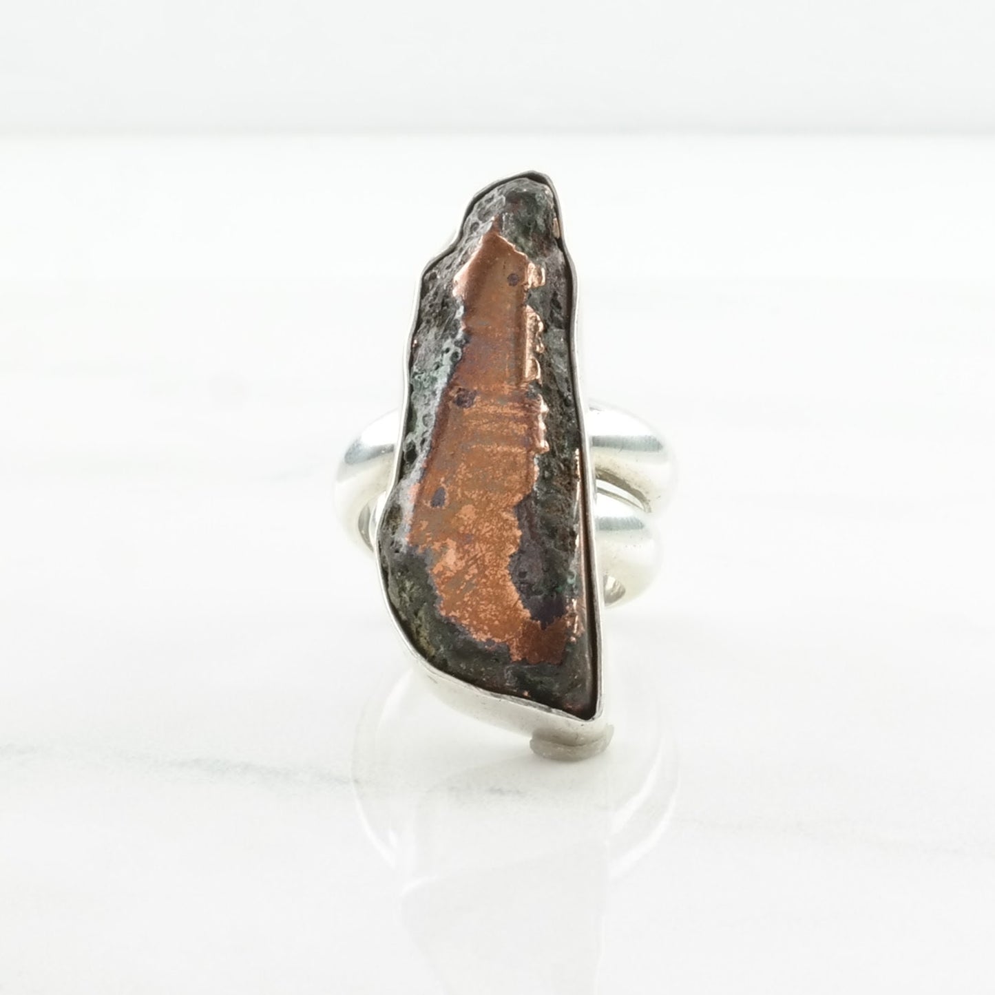 Vintage RLA, Richard Lindsay Silver Ring Chrysocolla in Copper Navette Sterling Brown Size 6 1/2