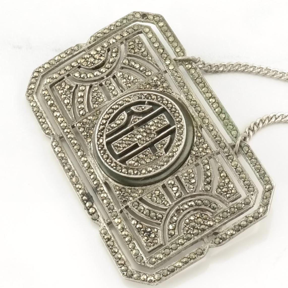 Vintage Art Deco Sterling Silver Brooch Pendant Necklace "RCF"