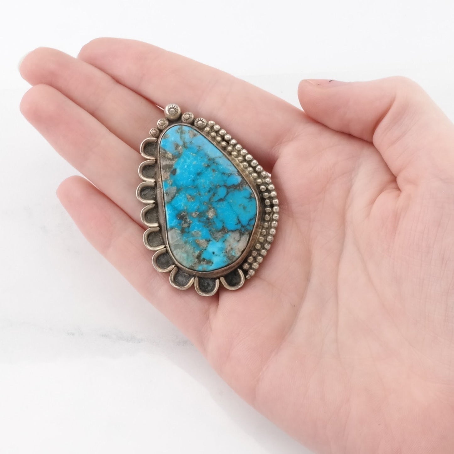 Vintage Native American Turquoise Spiderweb Sterling Silver Pendant