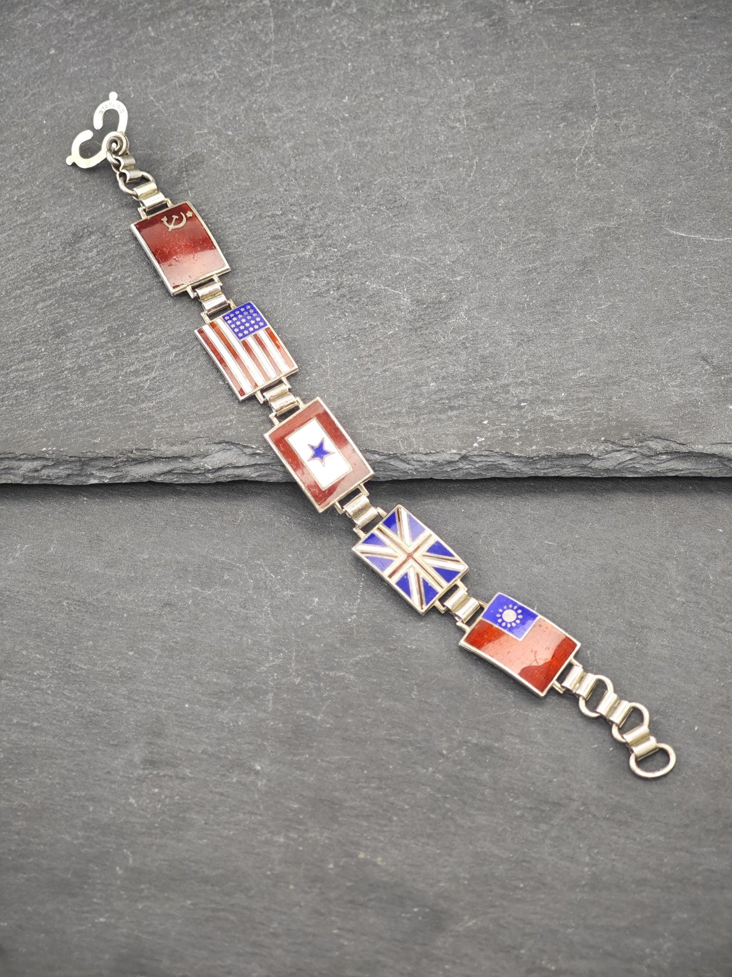 Vintage Enamel WWII Bracelet Sterling Silver