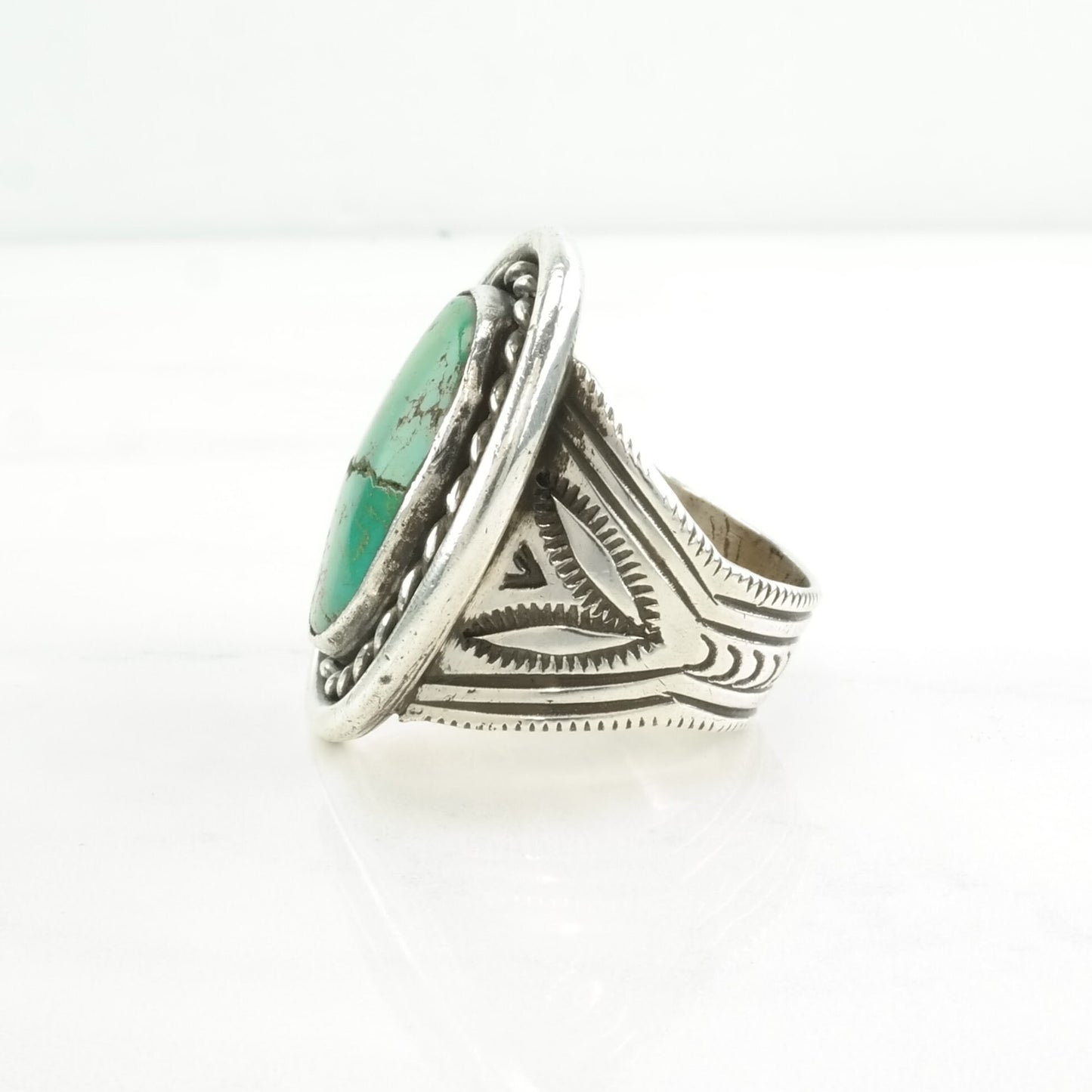 Vintage Native American Silver Ring Turquoise Large Sterling Green Size 14