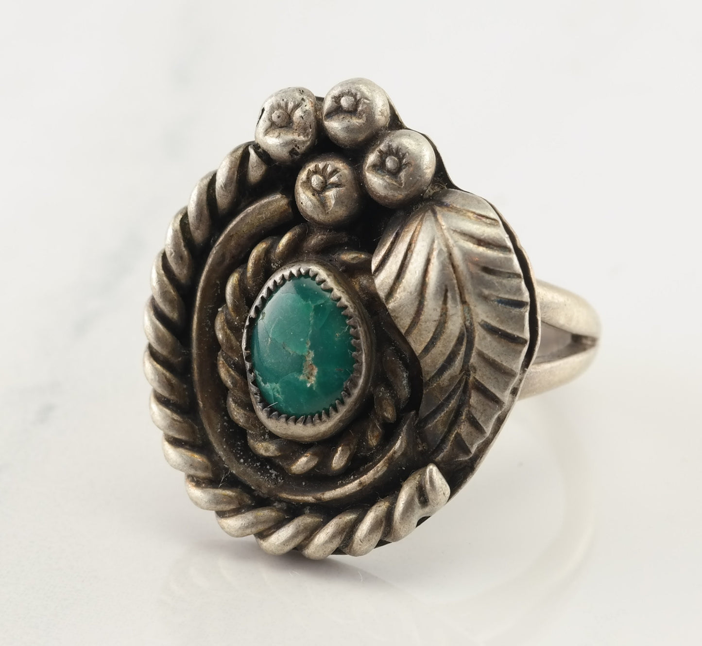 Vintage Native American Silver Ring Turquoise Triangle Sterling Size 6