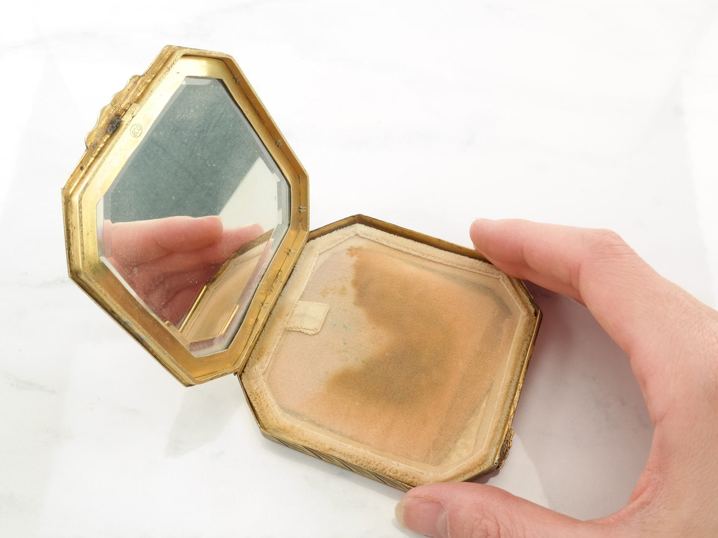 Vintage Enamel Scene Floral Ladies' Makeup Sterling Silver Compact