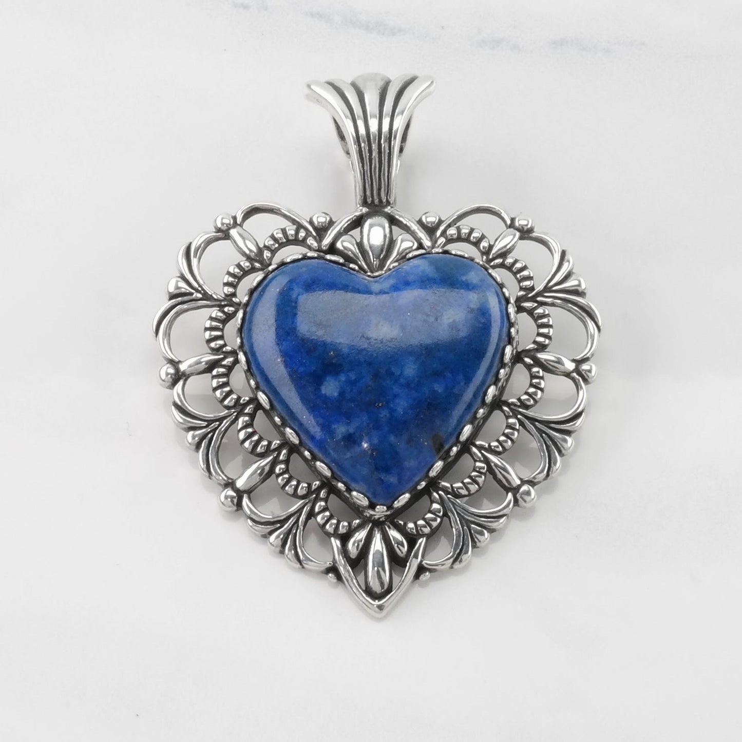 Vintage Carolyn Pollack Lapis Lazuli Heart Sterling Silver Pendant