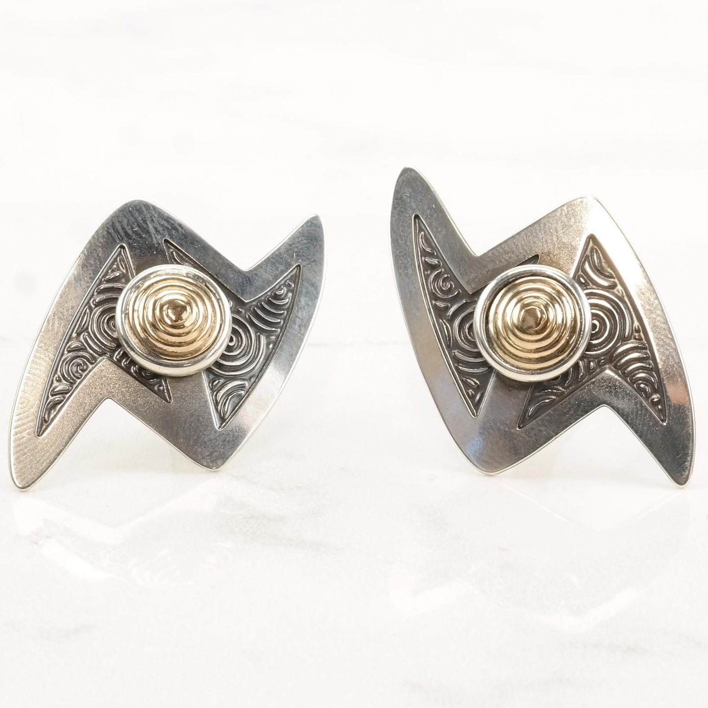 Stamas Sterling Silver Gold Accent Two Tone Swirl Earrings Clip On