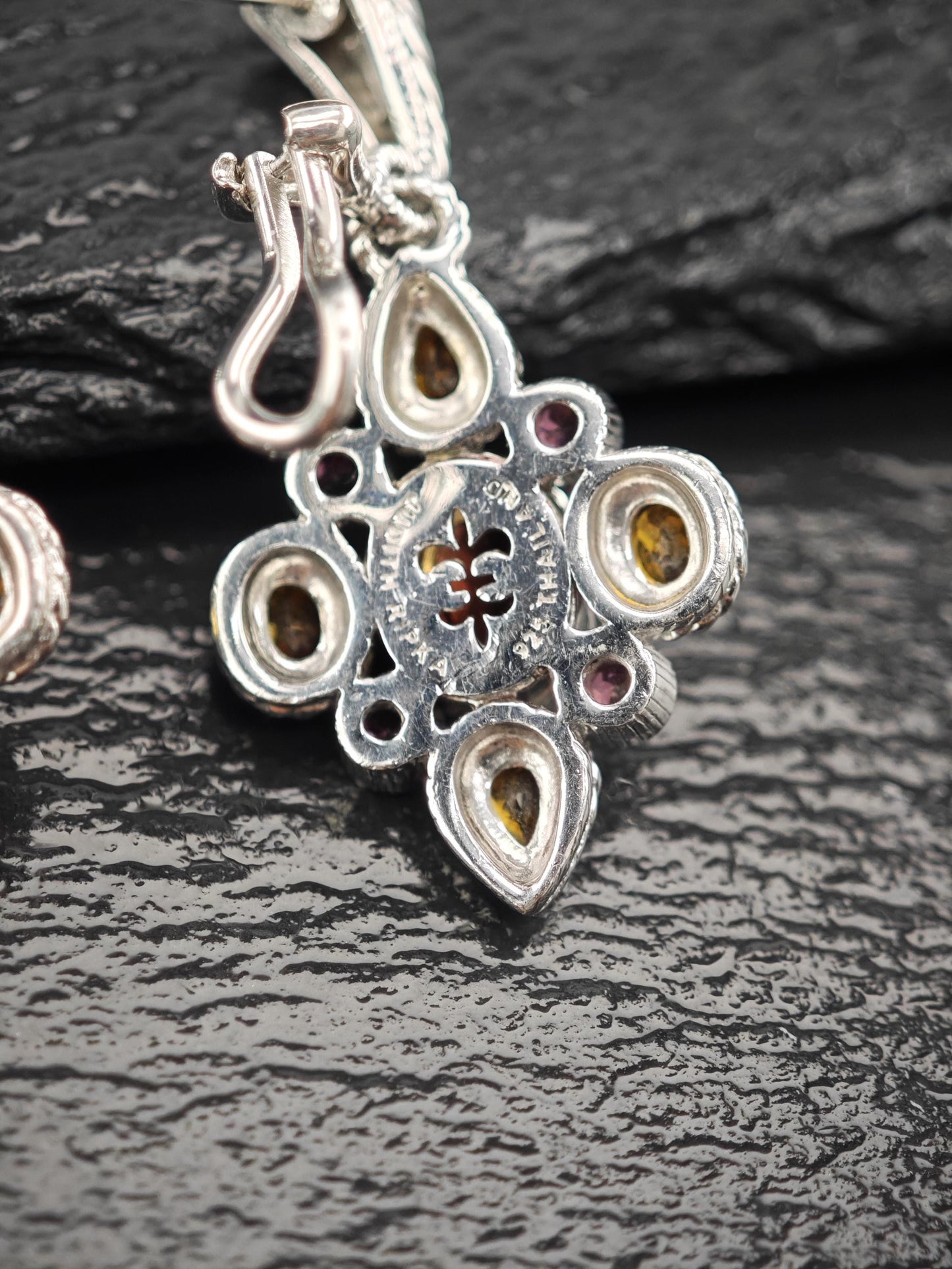 Judith Ripka Garnet Citrine Floral Sterling Silver Omega Back Earrings