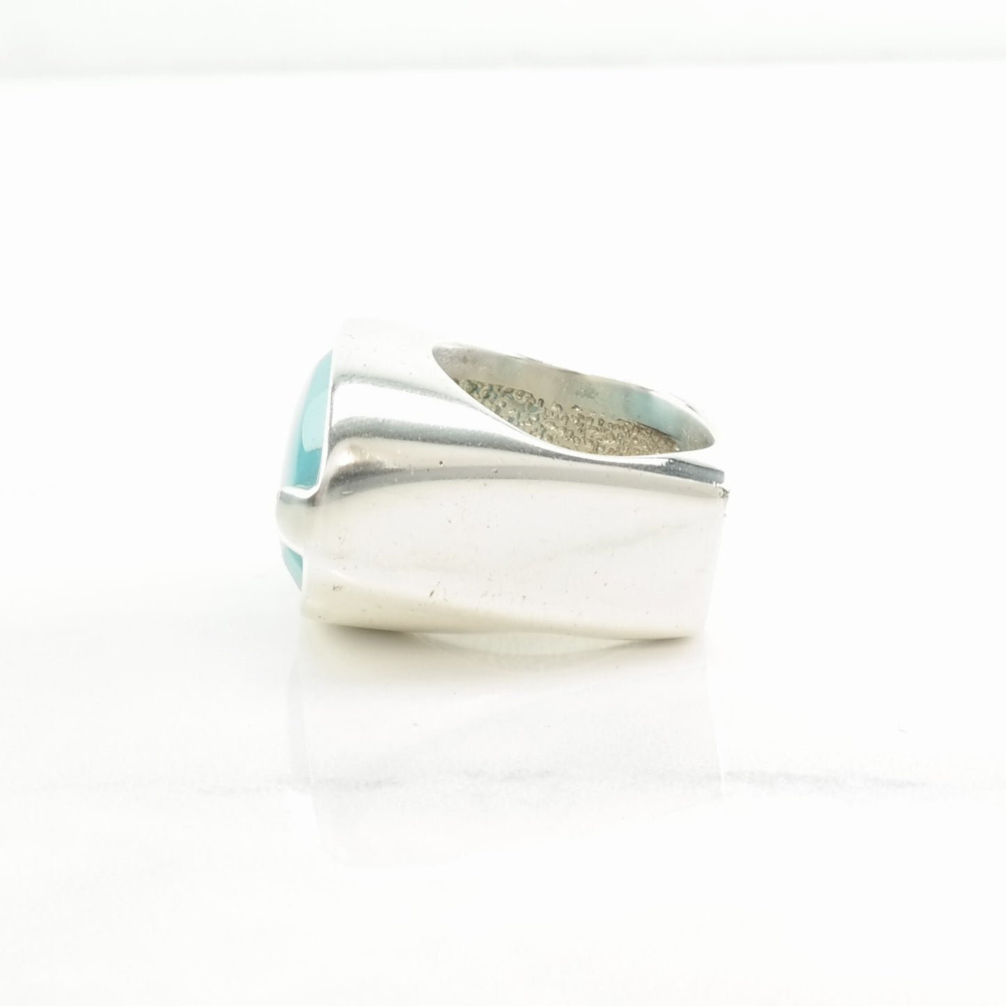 Vintage Heavy, Designer Silver Ring Created Turquoise Square Band Sterling Blue Size 7 1/2