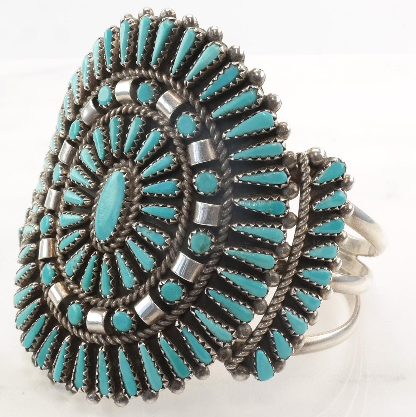 Nastacio Zuni Sterling Silver Cuff Bracelet Needle Point Turquoise Cluster