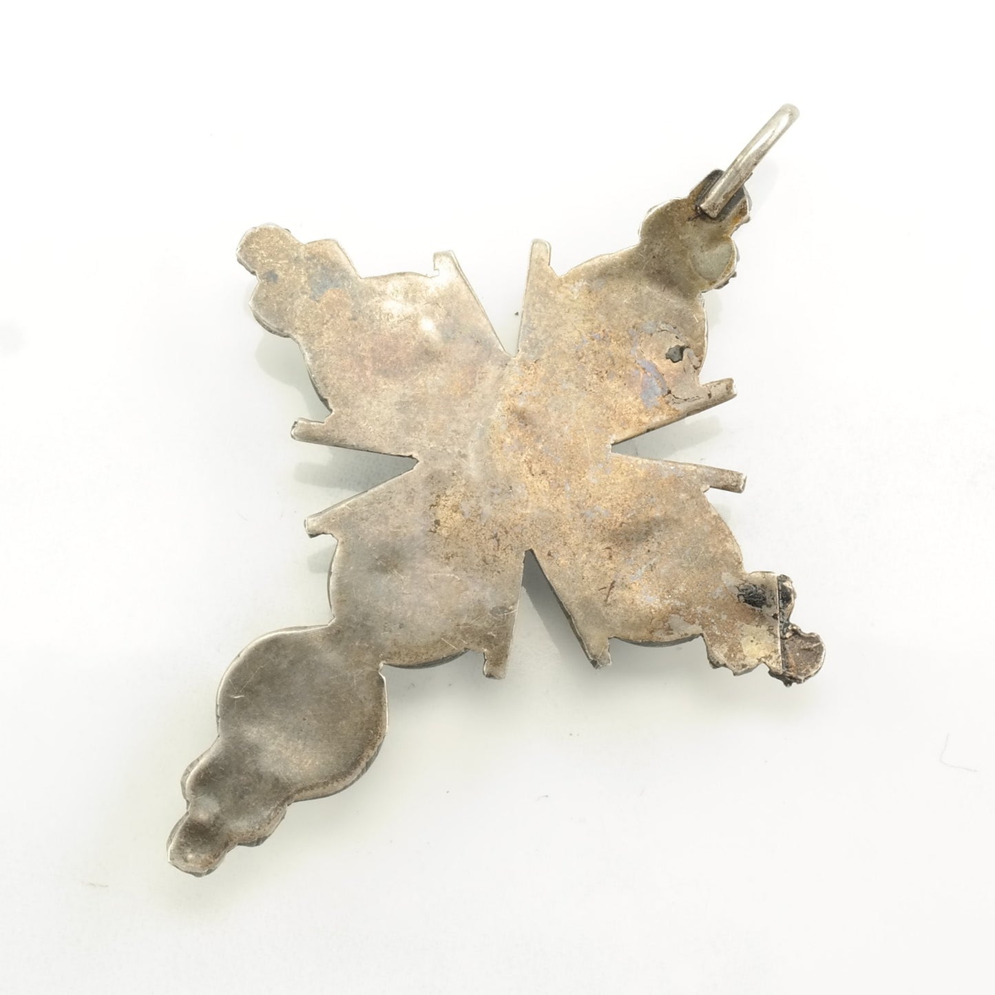 Vintage Zuni Turquoise Cross, Snake Eye Sterling Silver Pendant