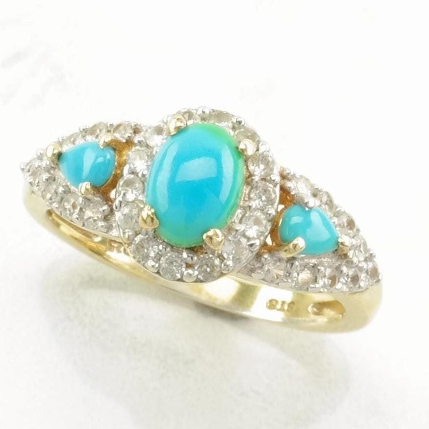 Vintage Turquoise, Topaz Gold Plated Sterling Silver Ring Blue Size 9
