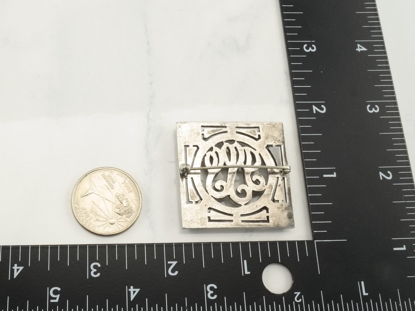 Art Deco Sterling Silver Brooch Marcasite Green Black Chrysoprase B1425